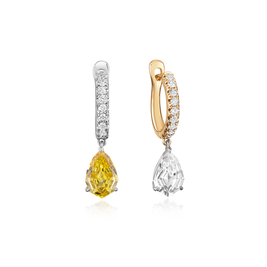 Yellow and White Diamond Drop Hoop Earrings