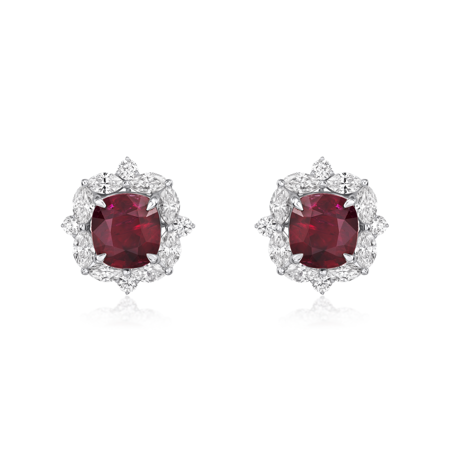 2.13cts Ruby and Diamond Cluster Earrings