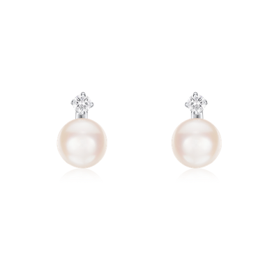 8-8.5mm Cultured Pearl and Diamond Earrings