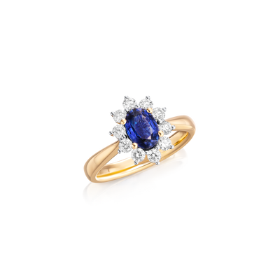 0.86cts Oval Sapphire and Diamond Cluster Ring
