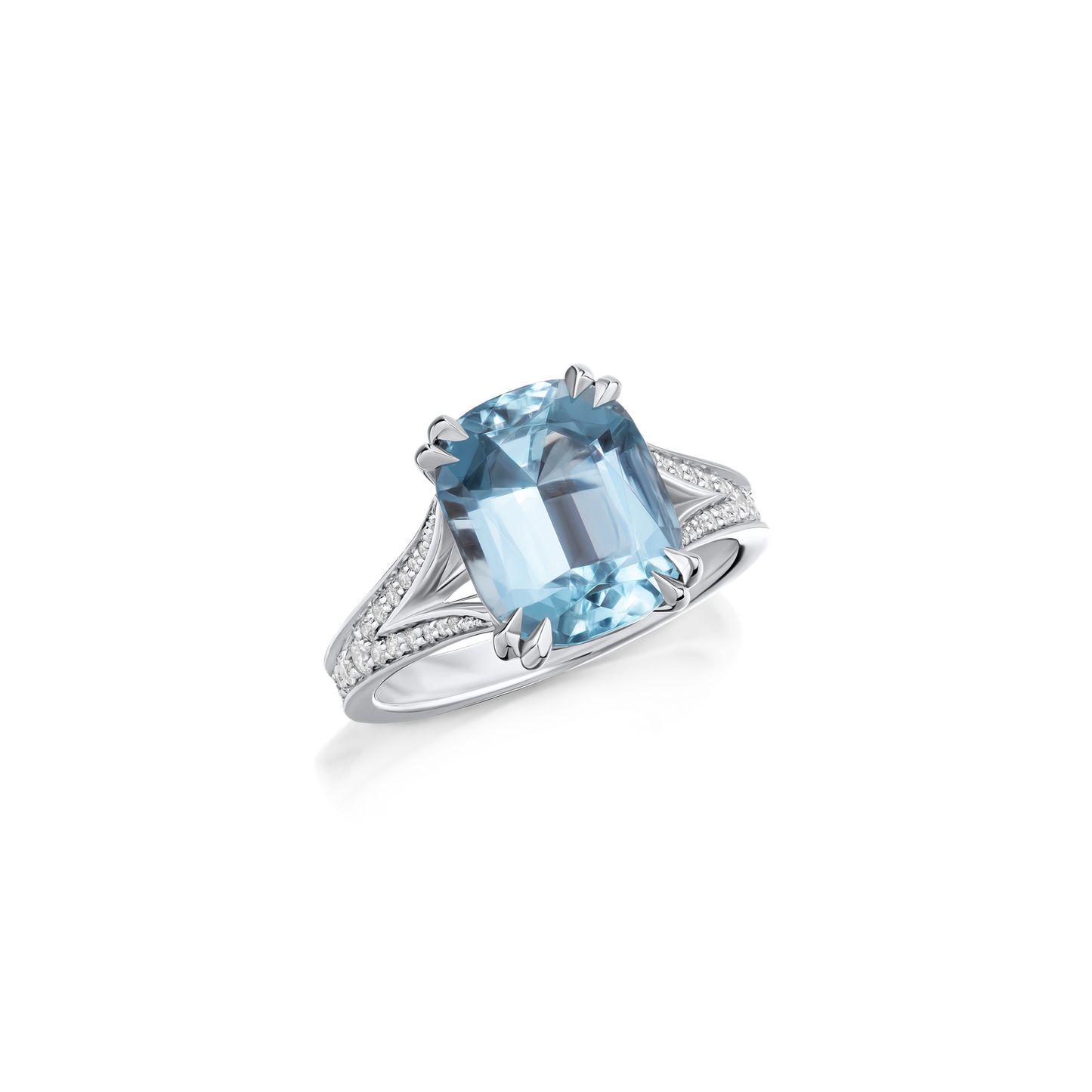 4.50cts Aquamarine Solitaire Split Shoulders Ring