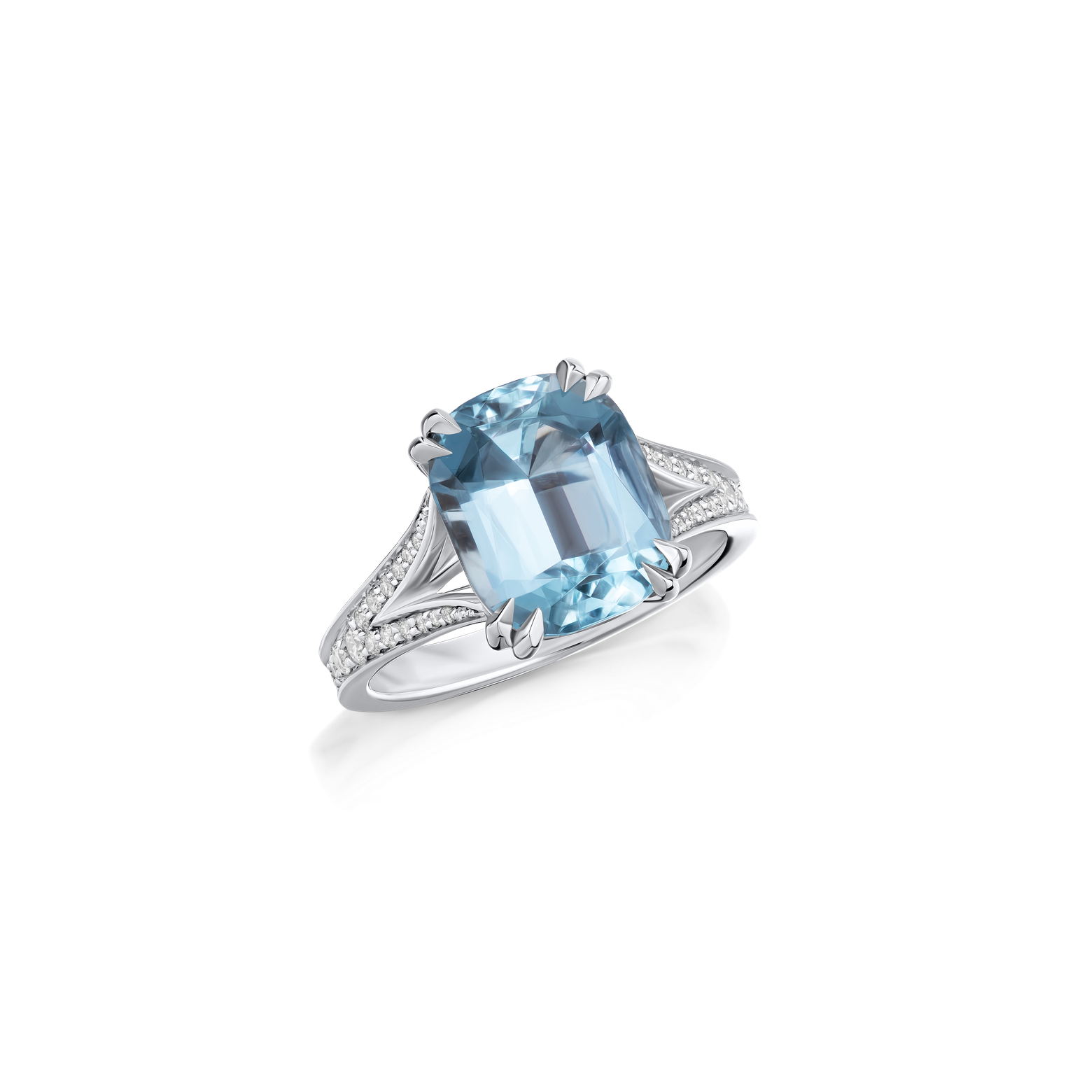 4.50cts Aquamarine Solitaire Split Shoulders Ring