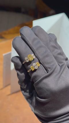 1.10cts White and Yellow Diamond Three Stone Ring