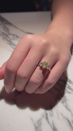 2.01cts Yellow Diamond and White Diamond Three Stone Ring