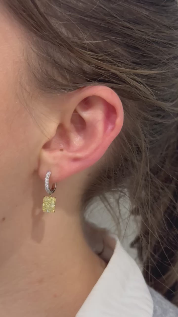 4.34cts Radiant-Cut Yellow Diamond Drop Earrings