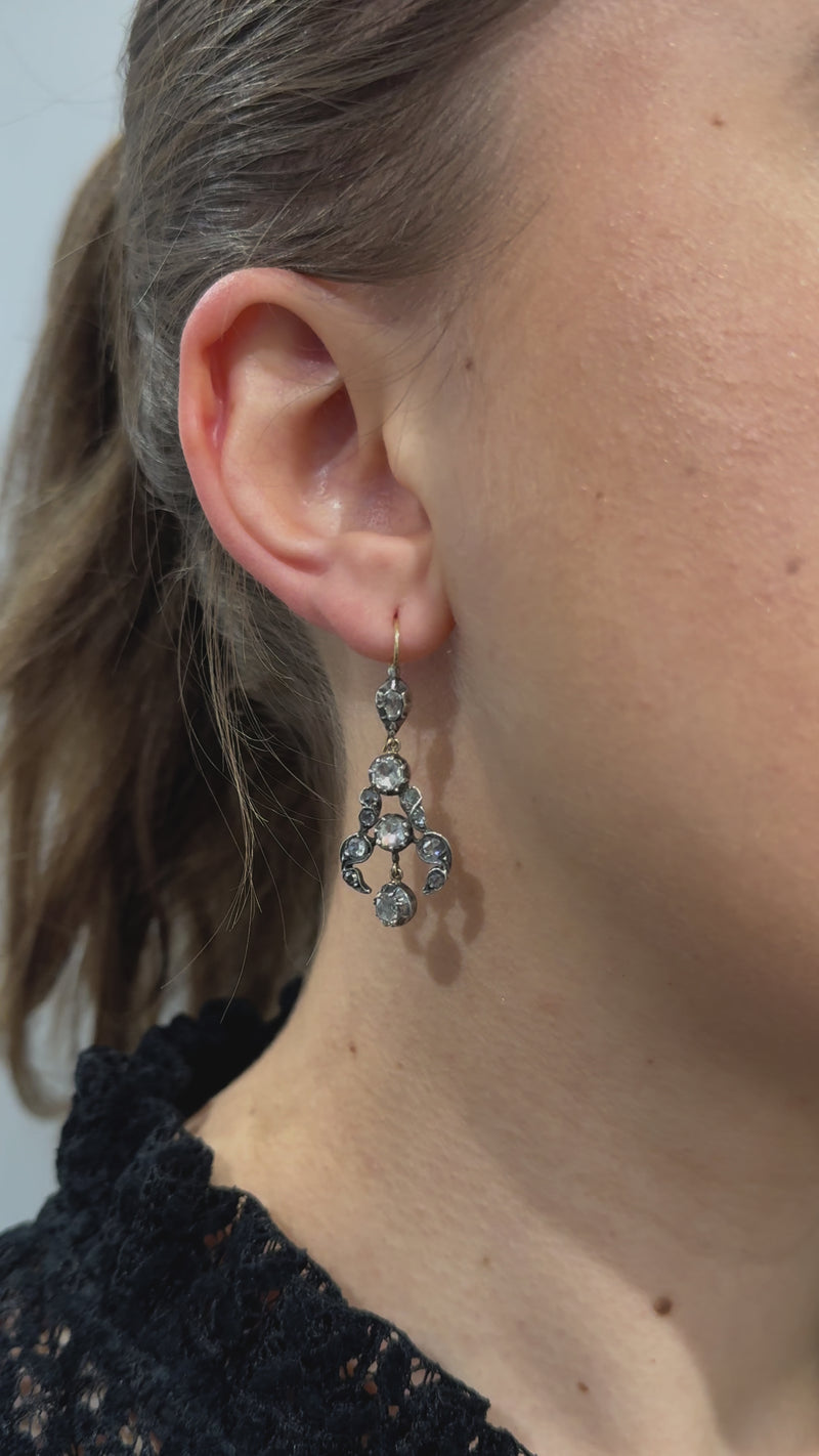 Antique Rose Cut Diamond-Set Drop Earrings