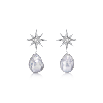 Sienna Collection 18ct White Gold Diamond Pearl Drop Earrings