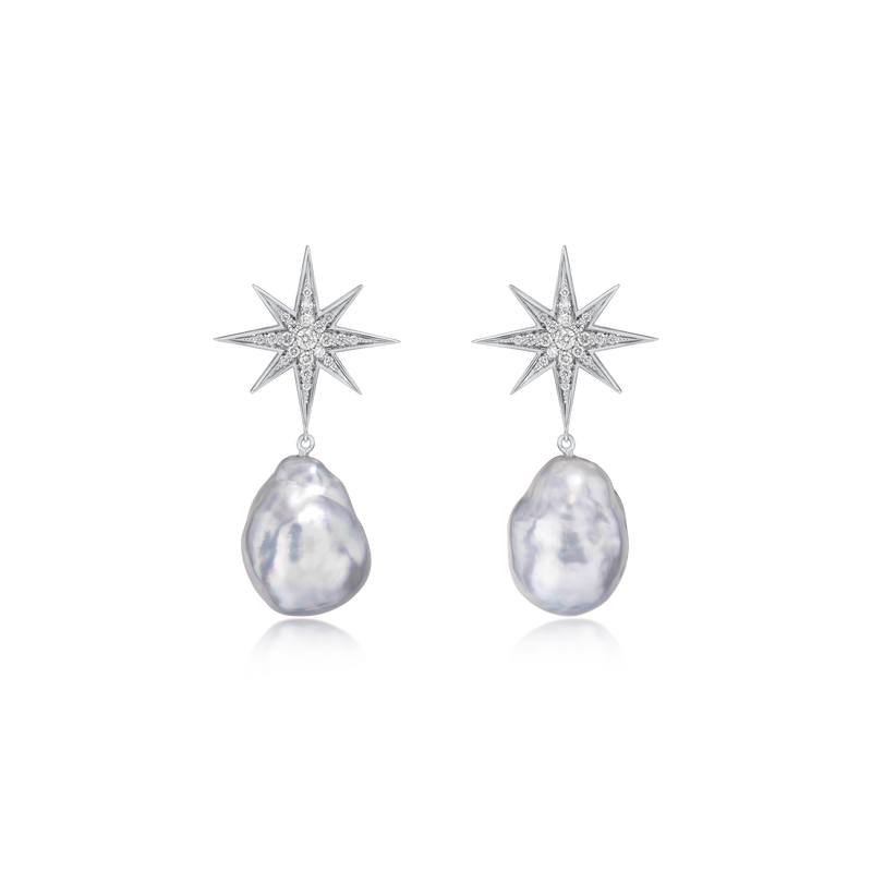 Sienna Collection 18ct White Gold Diamond Pearl Drop Earrings