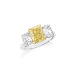 3.02cts Natural Fancy Yellow Diamond Three Stone Ring