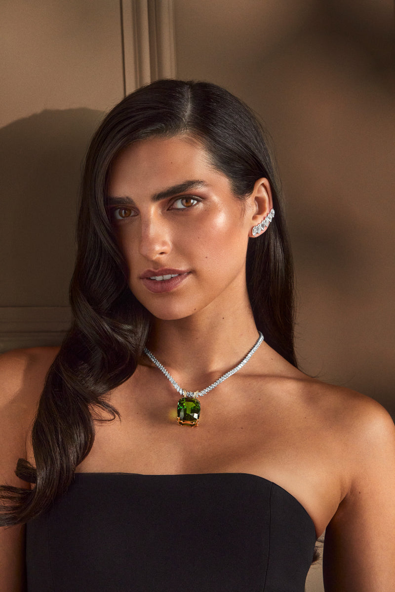 80.28cts Tourmaline Pendant Running On A Marquise Cut Diamond Line Necklace