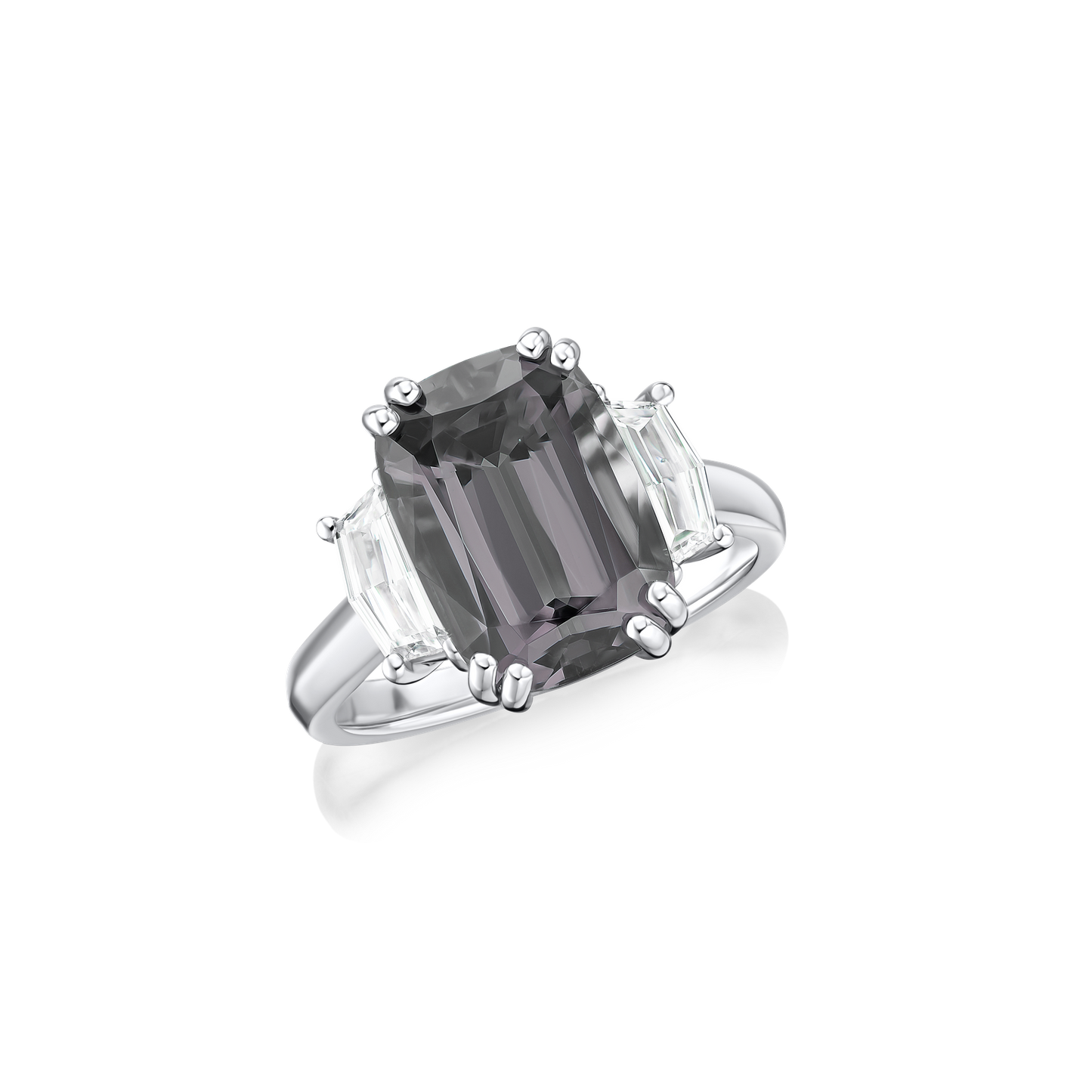 6.74cts Grey Spinel and Diamond Three Stone Ring