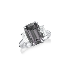 6.74cts Grey Spinel and Diamond Three Stone Ring