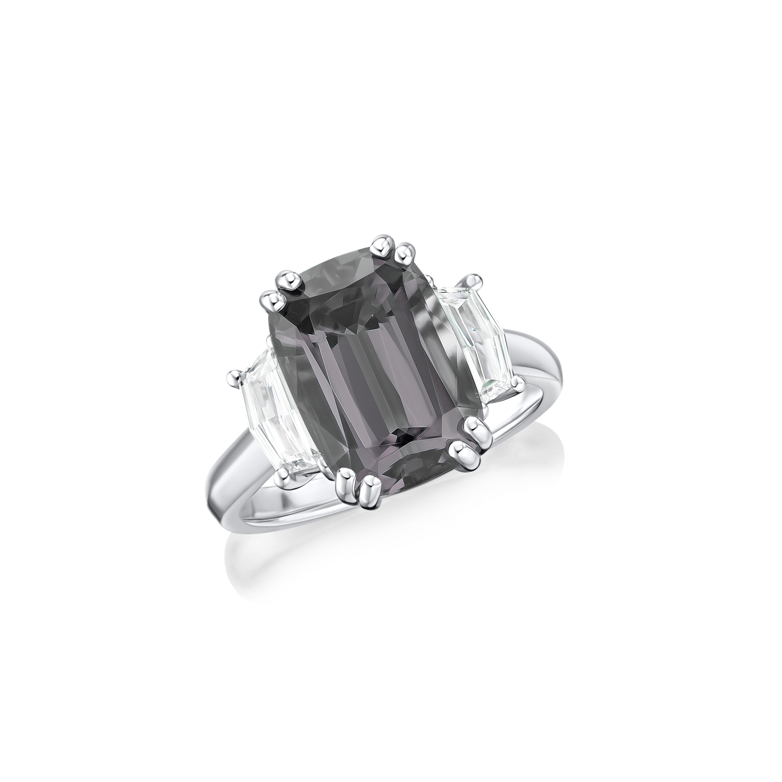 6.74cts Grey Spinel and Diamond Three Stone Ring