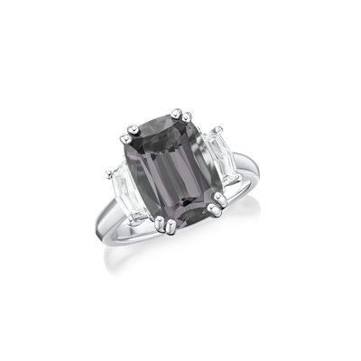 6.74cts Grey Spinel and Diamond Three Stone Ring