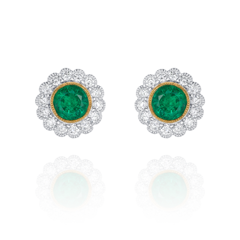 Emerald and Diamond Cluster Stud Earrings