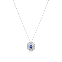 1.43cts Oval-Shape Sapphire and Diamond Double Halo Pendant