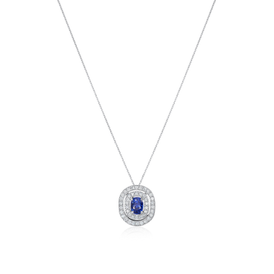 1.43cts Oval-Shape Sapphire and Diamond Double Halo Pendant
