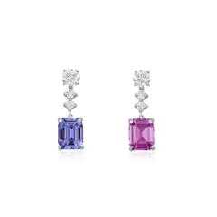 Blue and Pink Sapphire Drop Earrings
