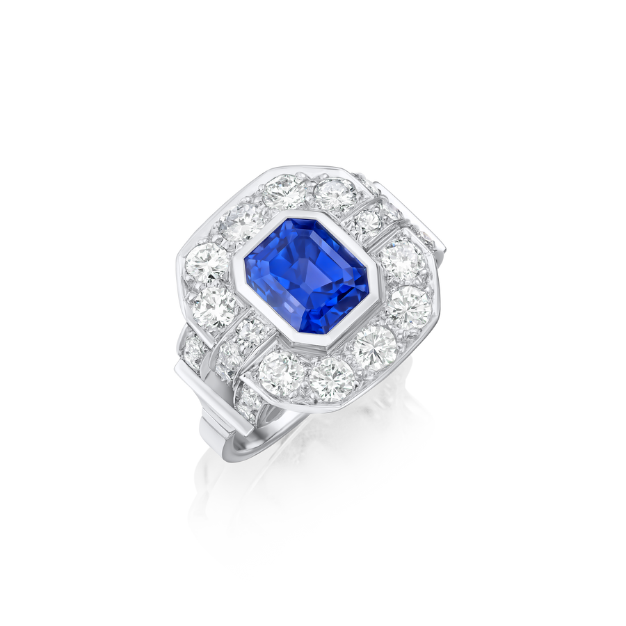 Sri Lankan Sapphire and Diamond Cluster Ring