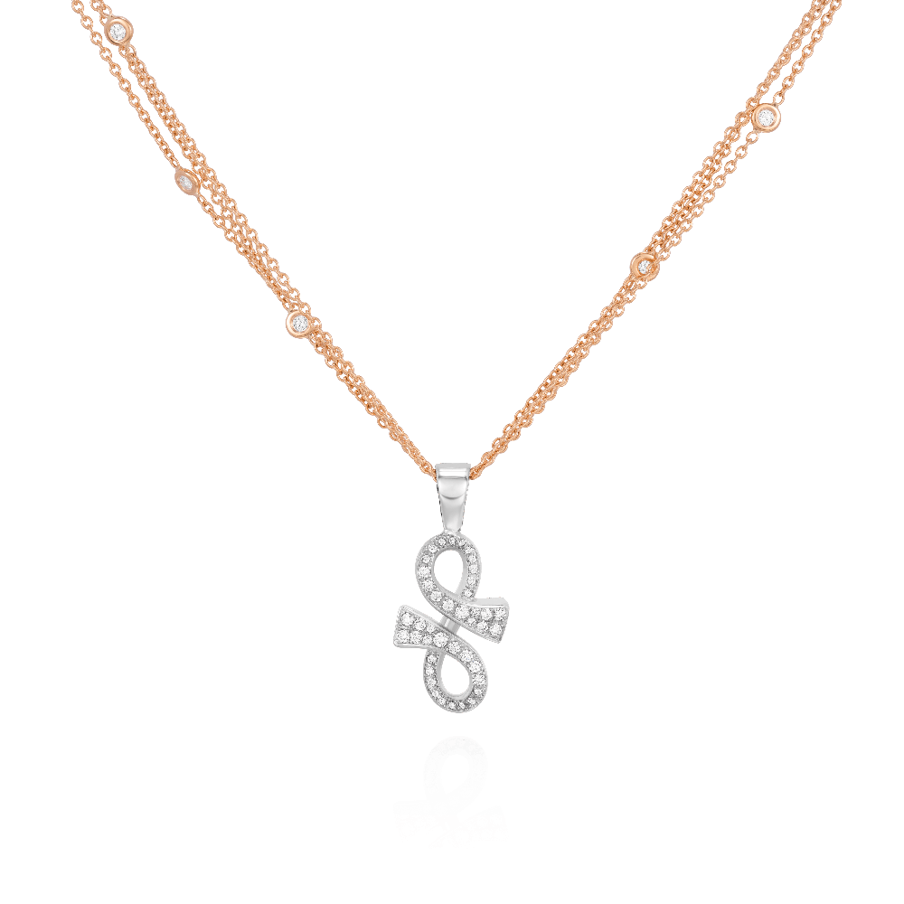 Diamond Set Infinity Pendant on Multi-Strand Rose Gold Necklace