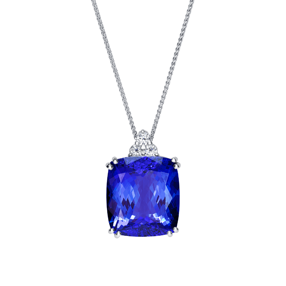 Tanzanite With a Trefoil of Diamonds Pendant
