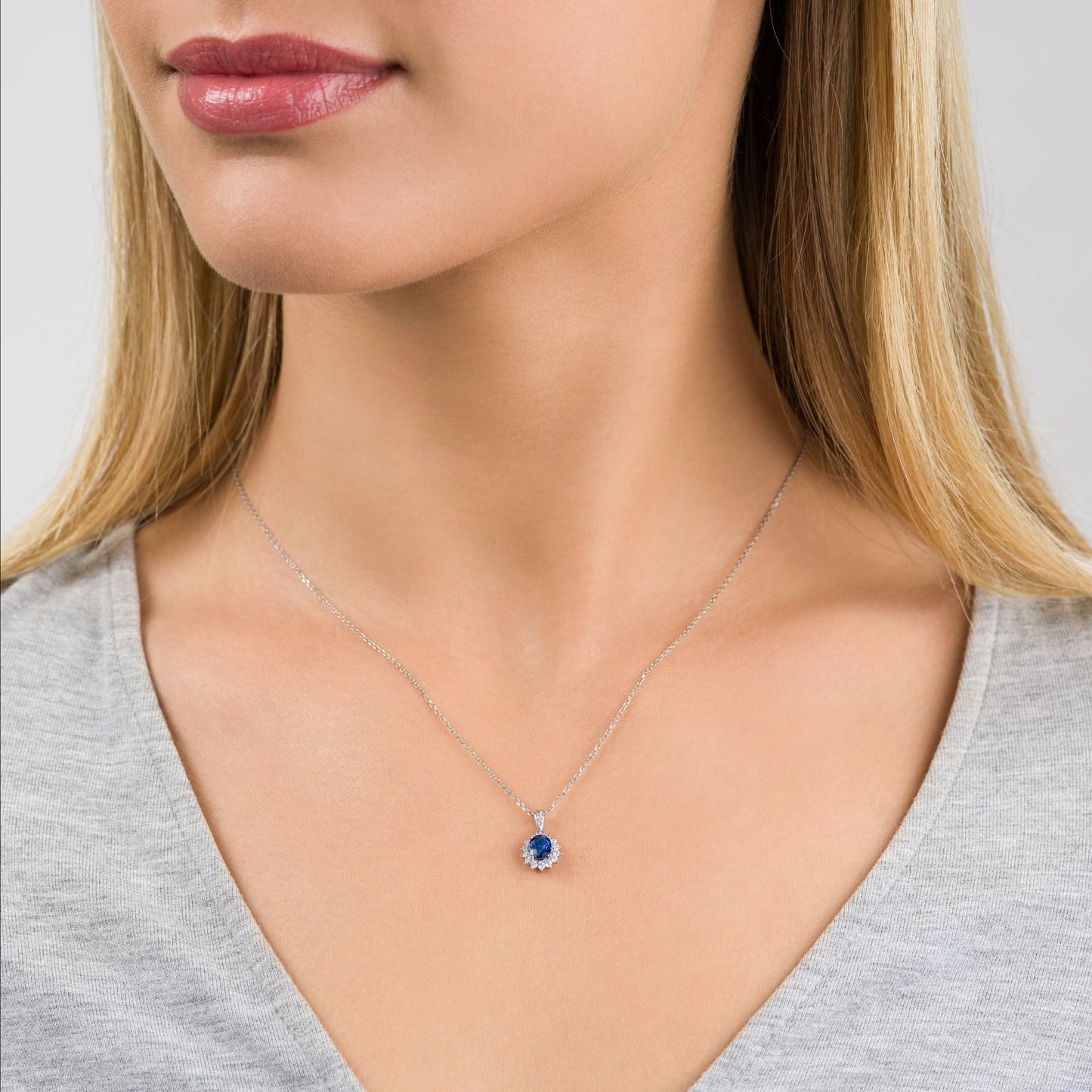 Sapphire and Diamond Cluster Pendant