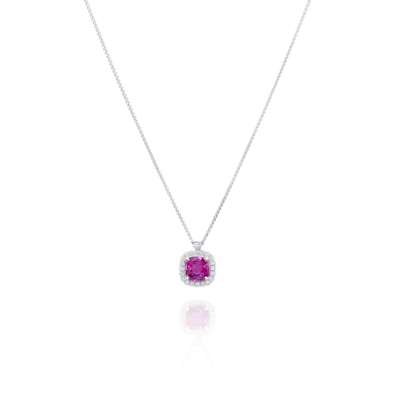 2.52cts Natural Padparadscha Sapphire and Diamond Cluster Pendant