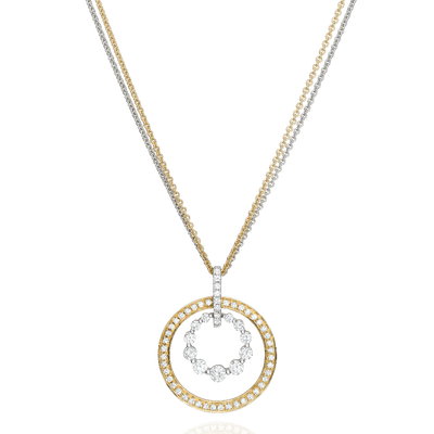 Bicolour Diamond Circle Pendant with Double Chain