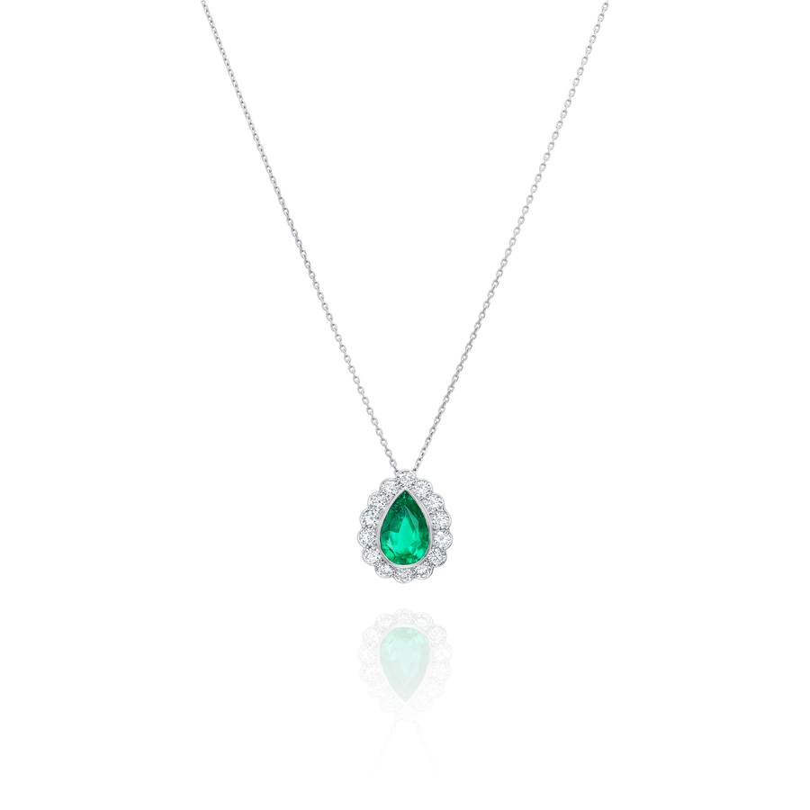Pear Shape Emerald and Diamond Cluster Pendant