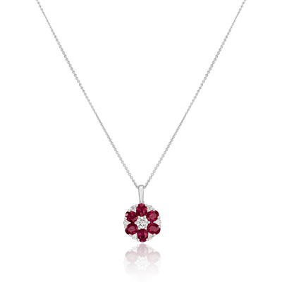 1.95cts Ruby and Diamond Set Cluster Pendant