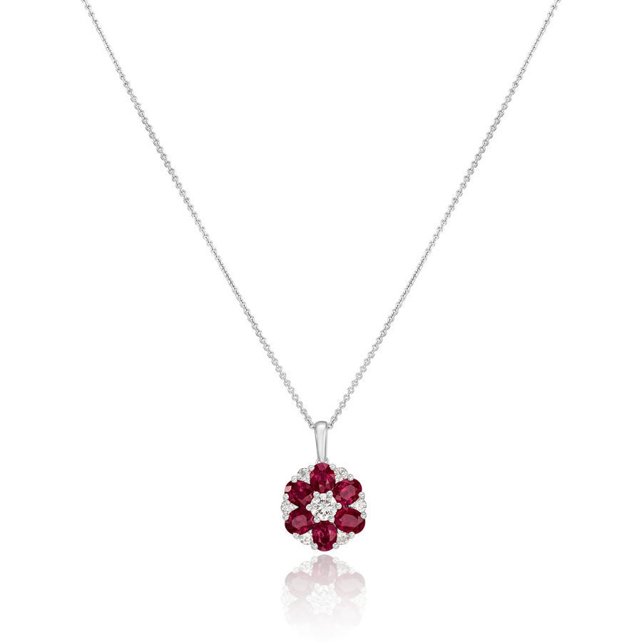 1.95cts Ruby and Diamond Set Cluster Pendant