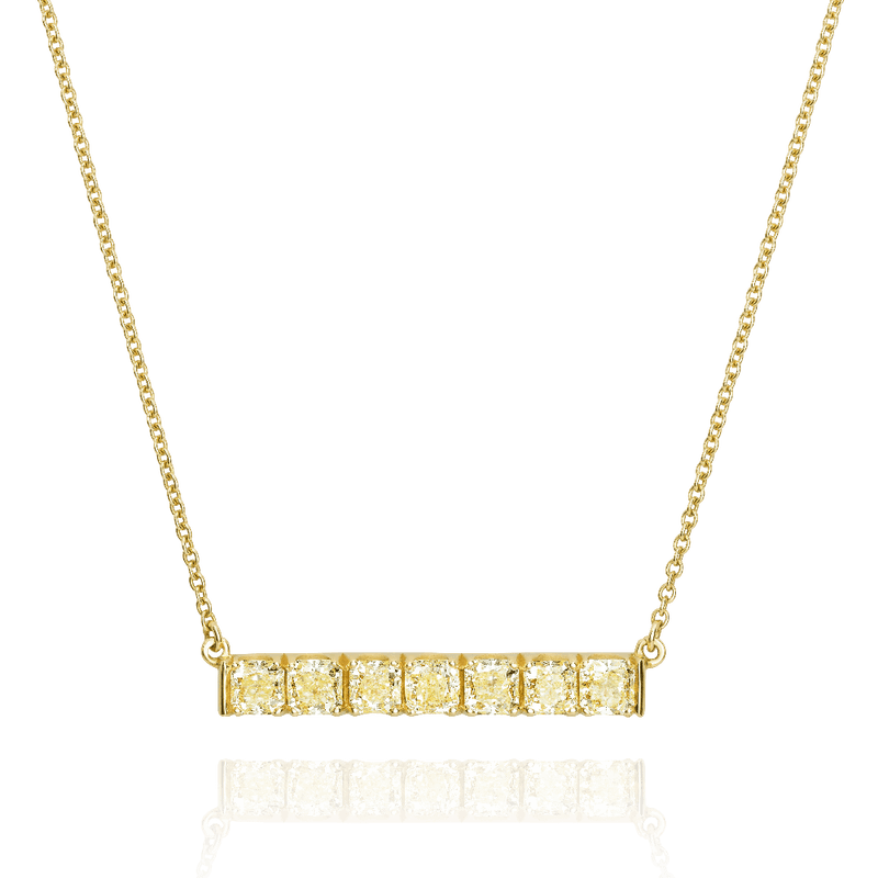 Seven Stone Yellow Diamond Gold Bar Pendant