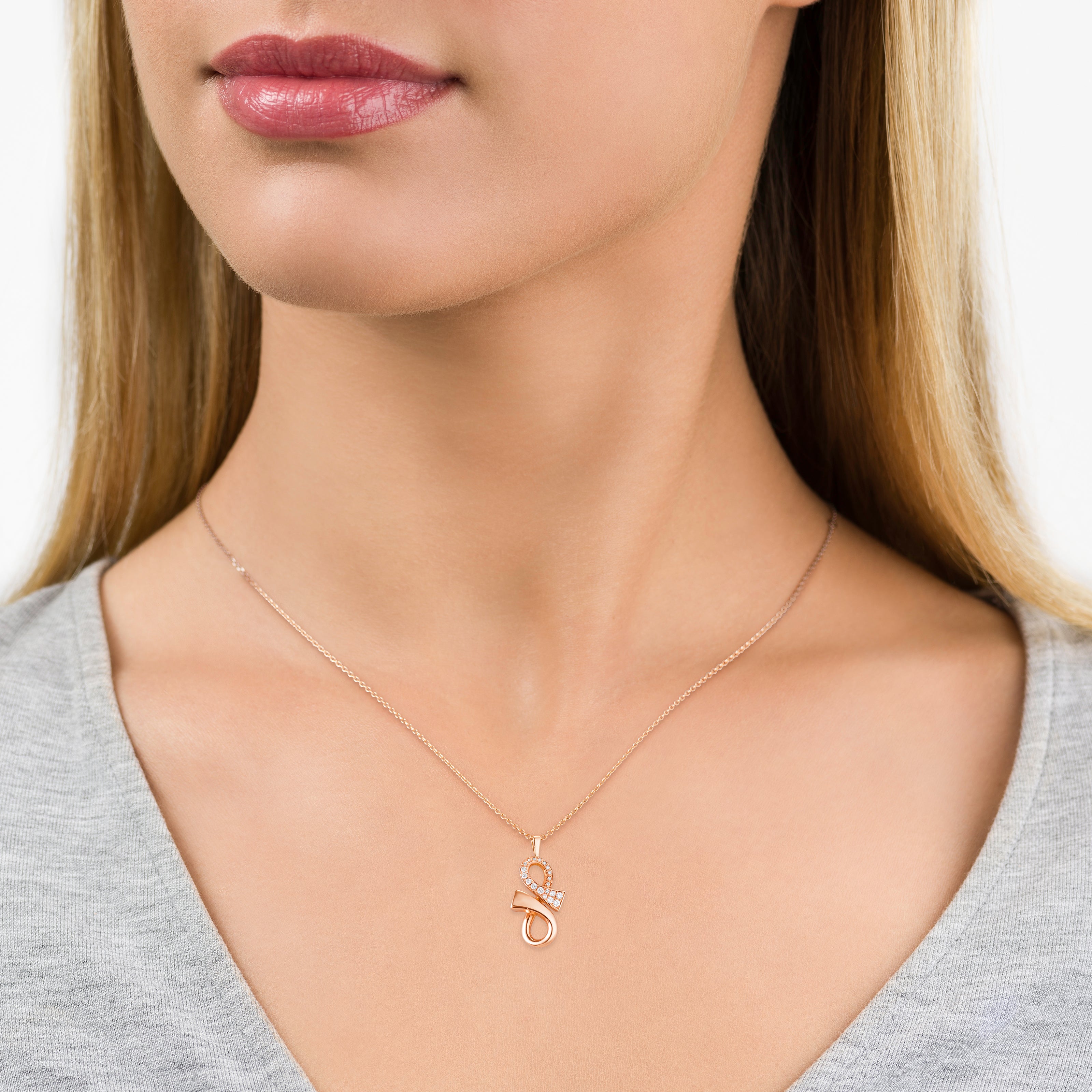 Double-Mounted 14k Rose Gold Diamond Heart Infinity Necklace, 16
