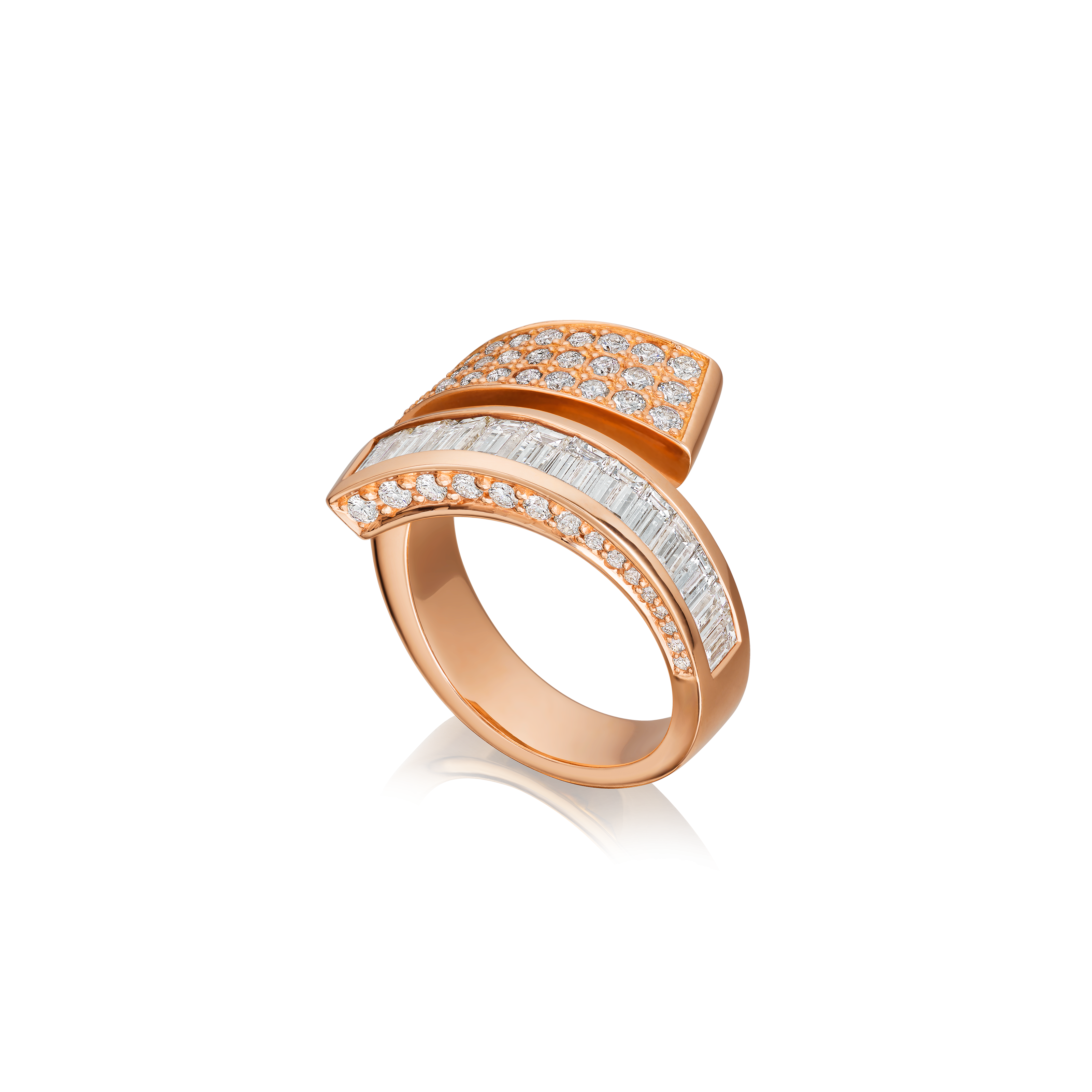 Infinity Collection Baguette and Round Brilliant Cut Diamond Set Crossover Ring