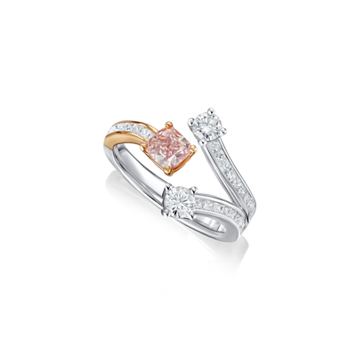 Natural Pink and White Diamond Three Row Ring