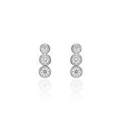 Three Stone Rubover Set Diamond Drop Earrings