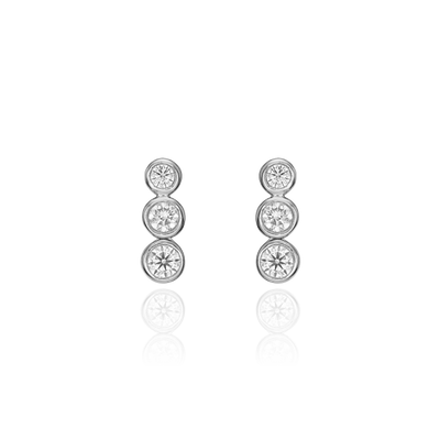 Three Stone Rubover Set Diamond Drop Earrings