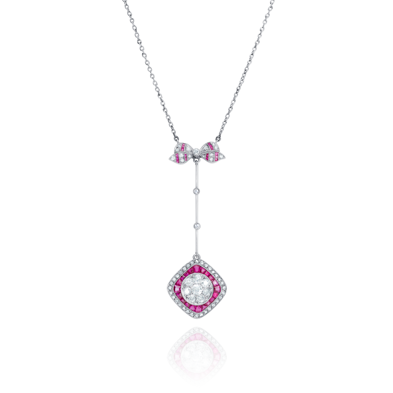 Old Cut Diamond and Ruby Drop Pendant