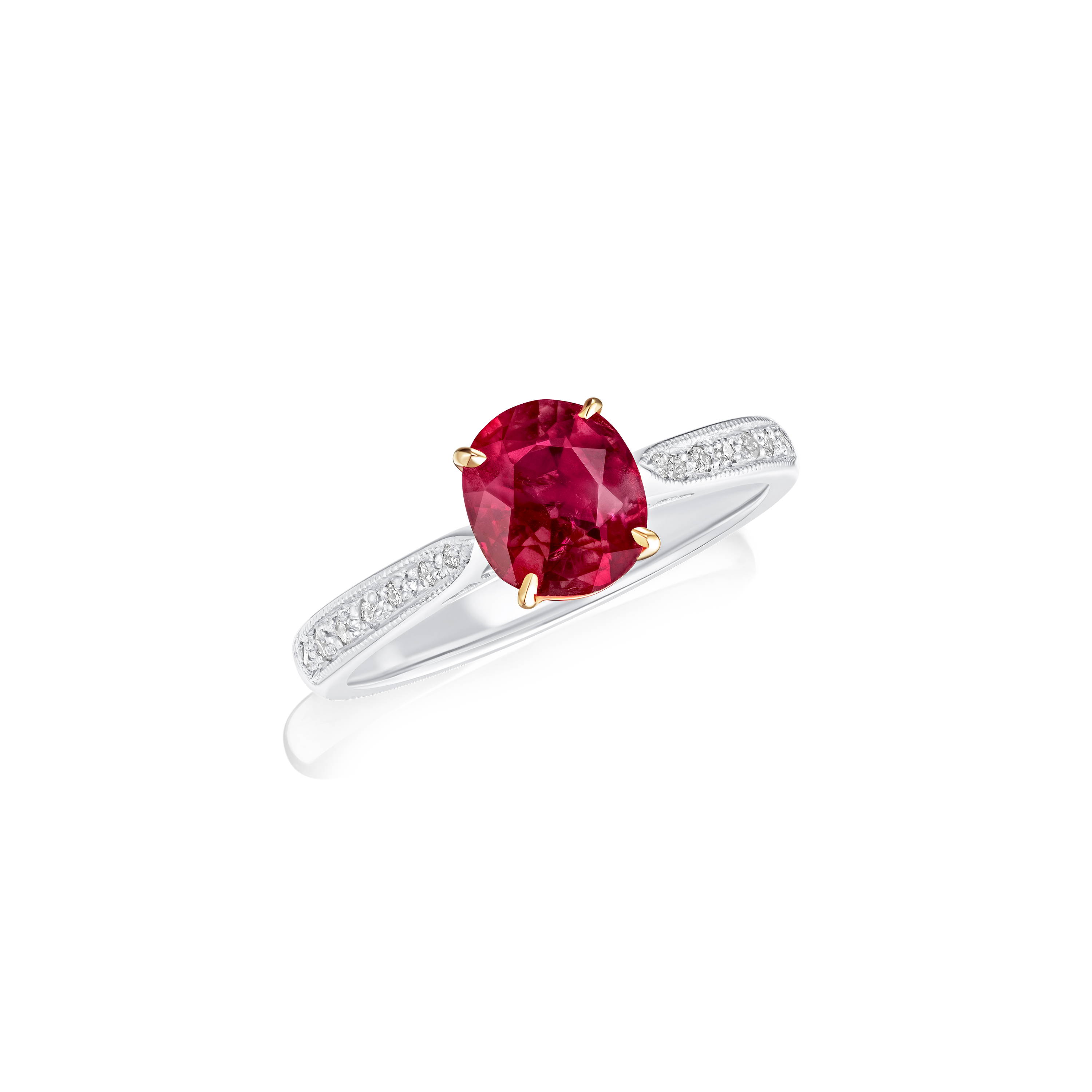 1.60cts Burma Ruby and Diamond Set Shoulders Ring