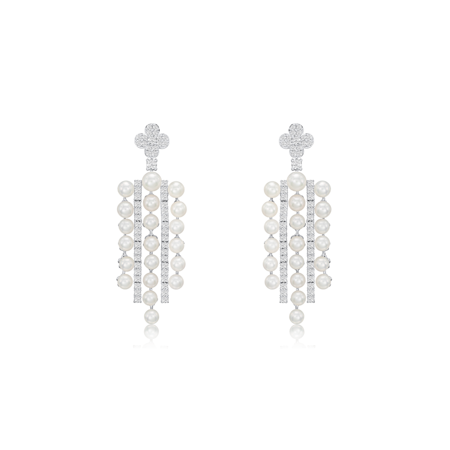 Akoya Cultured Pearl and Diamond Drop Earrings