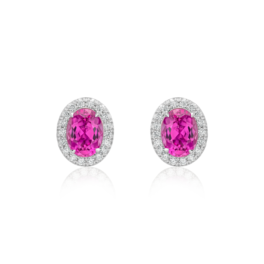 2.82cts Pink Tourmaline and Diamond Cluster Earrings