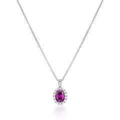 18ct White Gold Oval Royal Garnet and Diamond Surround Pendant