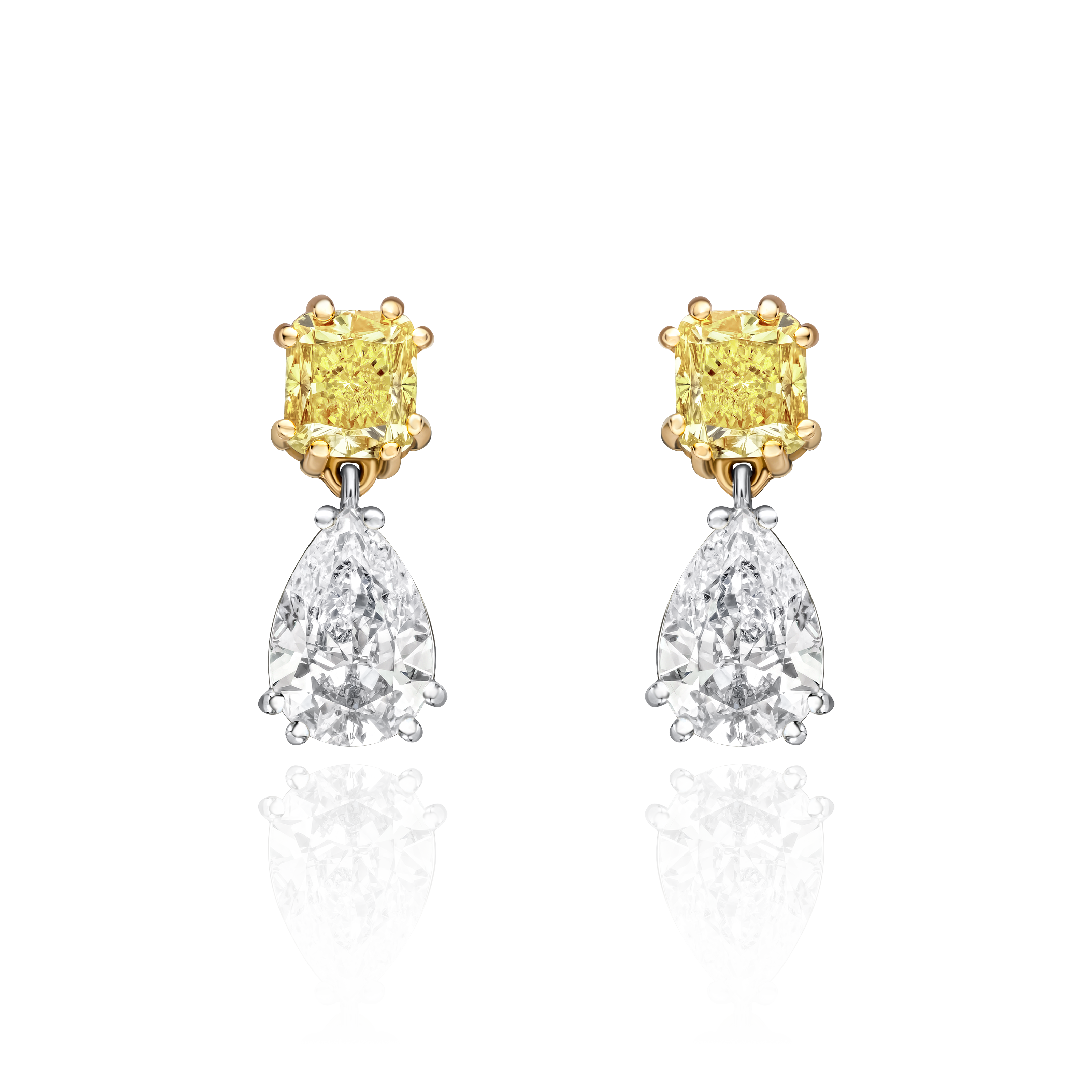 Yellow and White Diamond Two Stone Drop Earrings