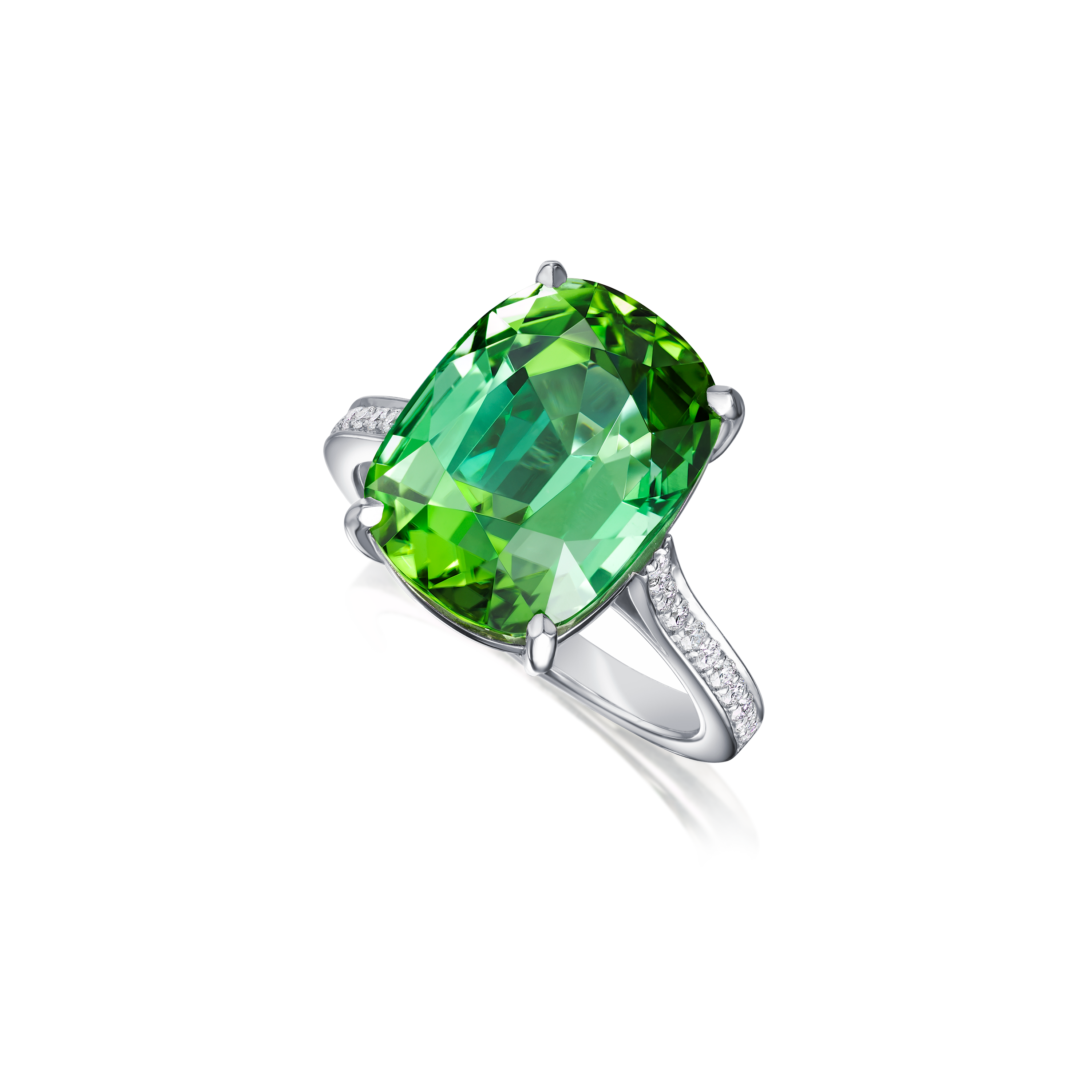 Cushion Cut Green Tourmaline and Diamond Ring