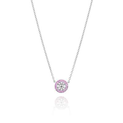 Diamond Pendant With Pink Sapphire Surround