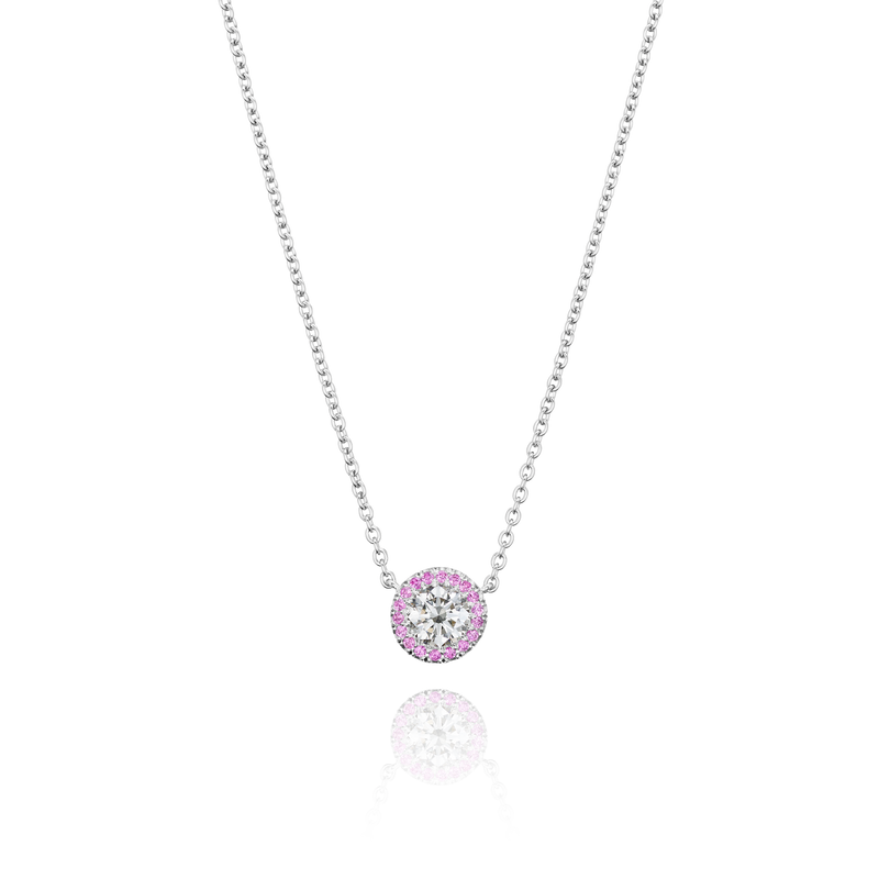 Diamond Pendant With Pink Sapphire Surround