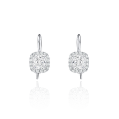 2.17cts Cushion Cut Diamond Cluster Drop Earrings