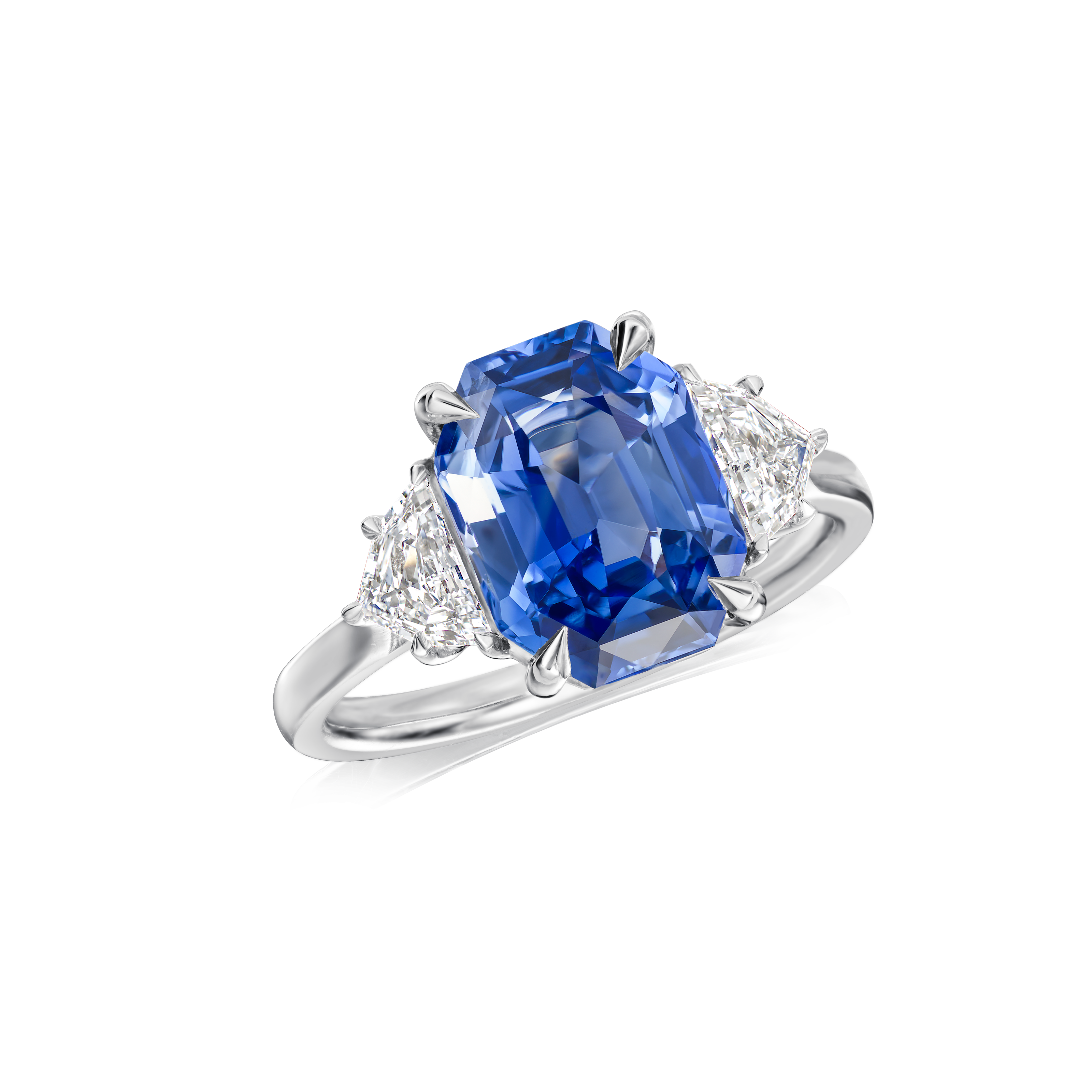Natural Untreated Octagonal Cut Sapphire and Diamond Ring