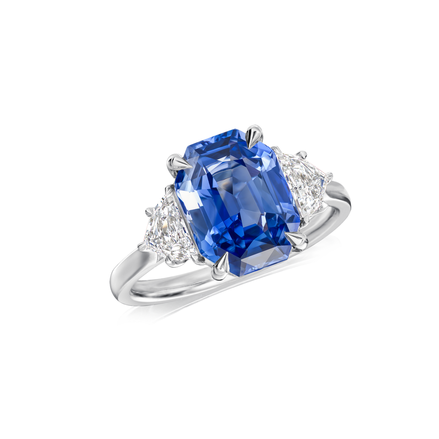 Natural Untreated Octagonal Cut Sapphire and Diamond Ring