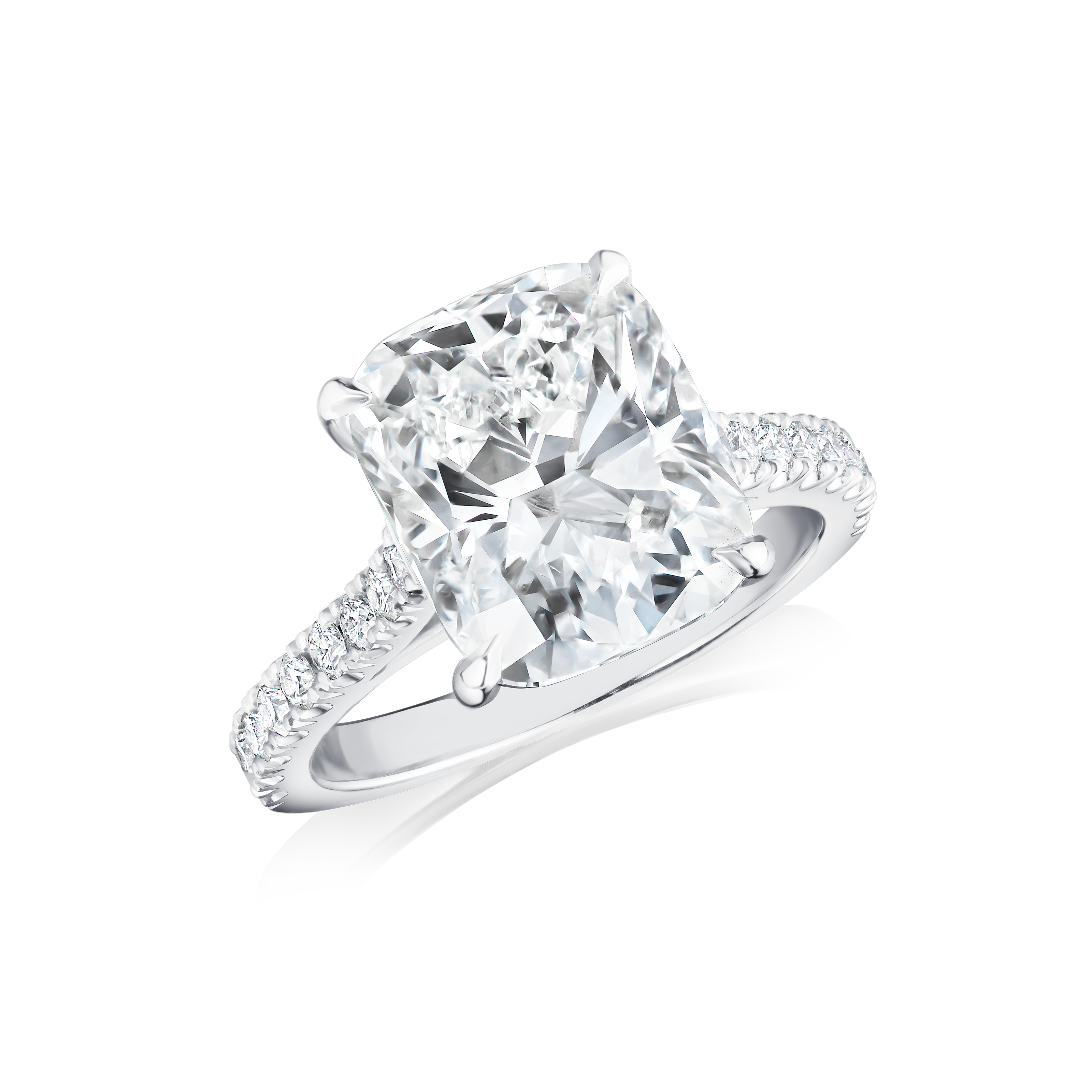 Cushion Cut Diamond Ring With Diamond Set Shoulders